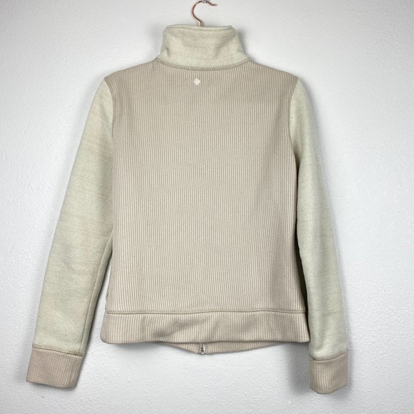 PrAna Tobi Full Zip Sweater Two Tone Cream Beige Pockets Ribbed Knit Women L - Picture 8 of 13